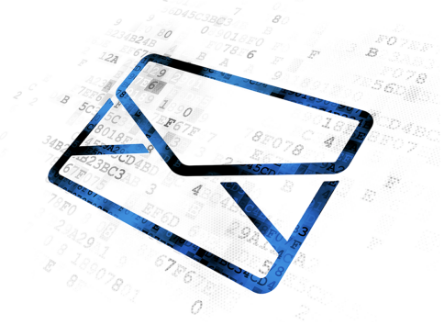 blue outline of envelope tilted away
