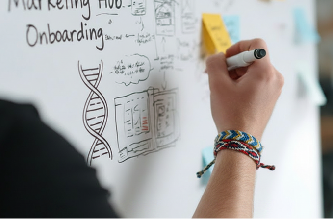 person writing on whiteboard. 